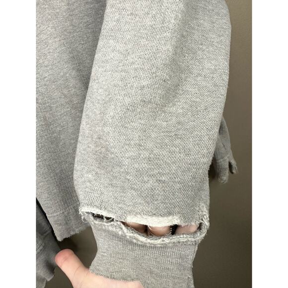 Tommy Hilfiger Unisex Grey Long Sleeve Quarter Zip Pullover Distressed Size XL - Picture 8 of 10
